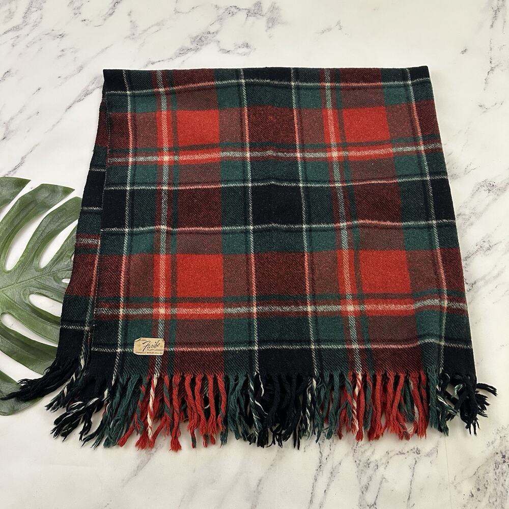 Faribo Fairbault Woolen Mill Vintage Wool Throw Blanket Red Green Plaid Cabin